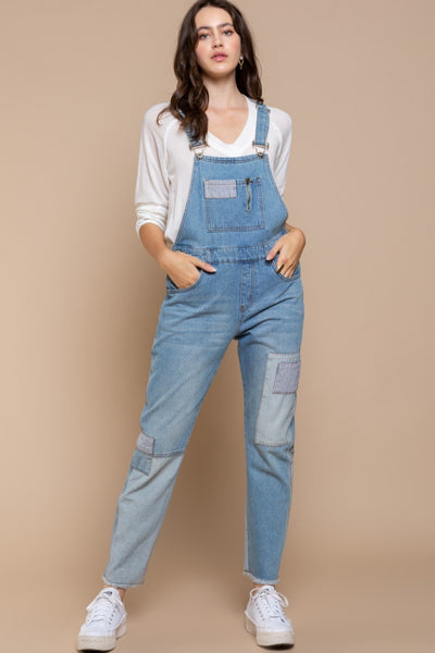 Explore More  Collection - POL Front Chest Zipper Slim Leg Denim Overalls