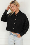 Explore More Collection - Sequin Button Up Raw Hem Denim Jacket