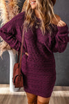 Explore More Collection - Cable-Knit Boat Neck Sweater Dress