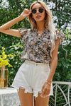 Explore More Collection - Floral Notched Flutter Sleeve T-Shirt