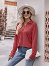 Explore More Collection - Decorative Button Johnny Collar Long Sleeve Blouse