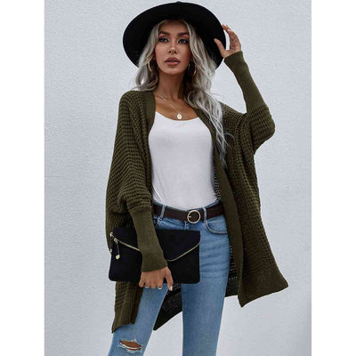 Explore More Collection - Waffle Knit Open Front Cardigan