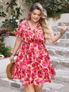 Explore More Collection - Plus Size Printed V-Neck Flutter Sleeve Dress