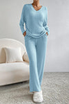 Explore More Collection - Ribbed V-Neck Top and Pants Set