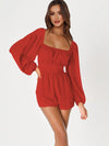 Explore More Collection - Tie Back Smocked Balloon Sleeve Romper