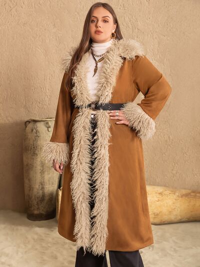 Explore More Collection - Plus Size Open Front Long Sleeve Coat