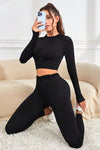 Explore More Collection - Ruched Round Neck Top and Active Leggings Set