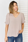 Explore More Collection - Zenana V-Neck Puff Sleeve Top