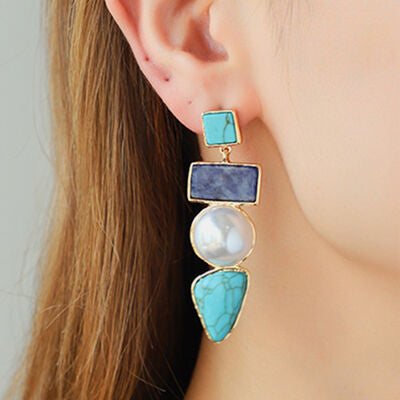 Explore More Collection - Geometric Imitation Gemstone Alloy Earrings