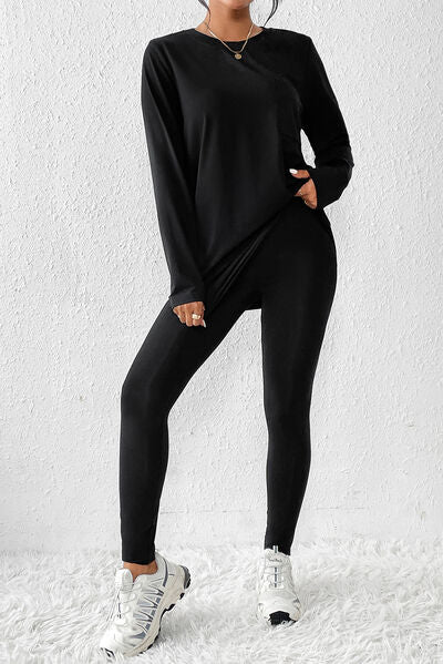Explore More Collection - Round Neck Long Sleeve Top and Skinny Pants Set