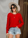 Explore More Collection - Openwork Round Neck Raglan Sleeve Sweater