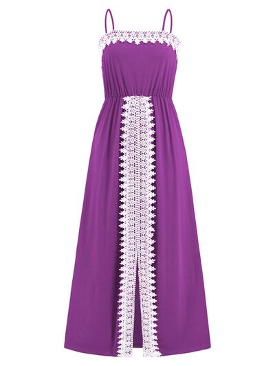 Explore More Collection - Slit Lace Detail Spaghetti Strap Dress