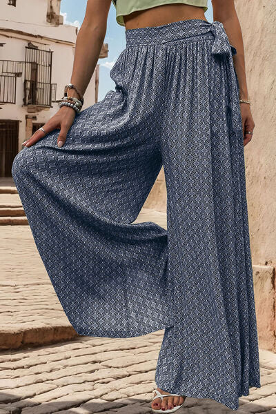 Explore More Collection - Printed Tied Wide Leg Pants