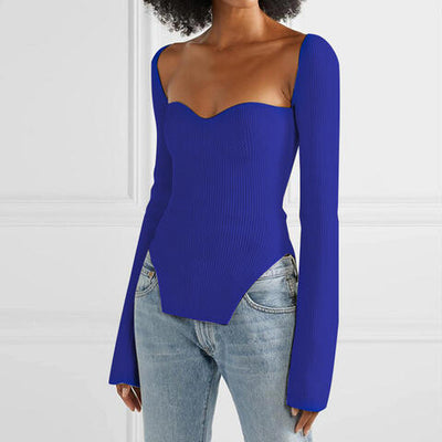 Explore More Collection - Sweetheart Neck Long Sleeve Knit Top