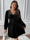 Explore More Collection - Plus Size Twisted V-Neck Long Sleeve Mini Dress