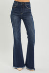 Explore More Collection - RISEN High Waist Raw Hem Flare Jeans