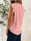 Explore More Collection - Ruffled Notched Cap Sleeve T-Shirt