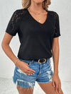 Explore More Collection - Lace Detail V-Neck Short Sleeve T-Shirt