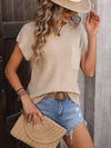 Explore More Collection - Pocketed Round Neck Cap Sleeve Sweater