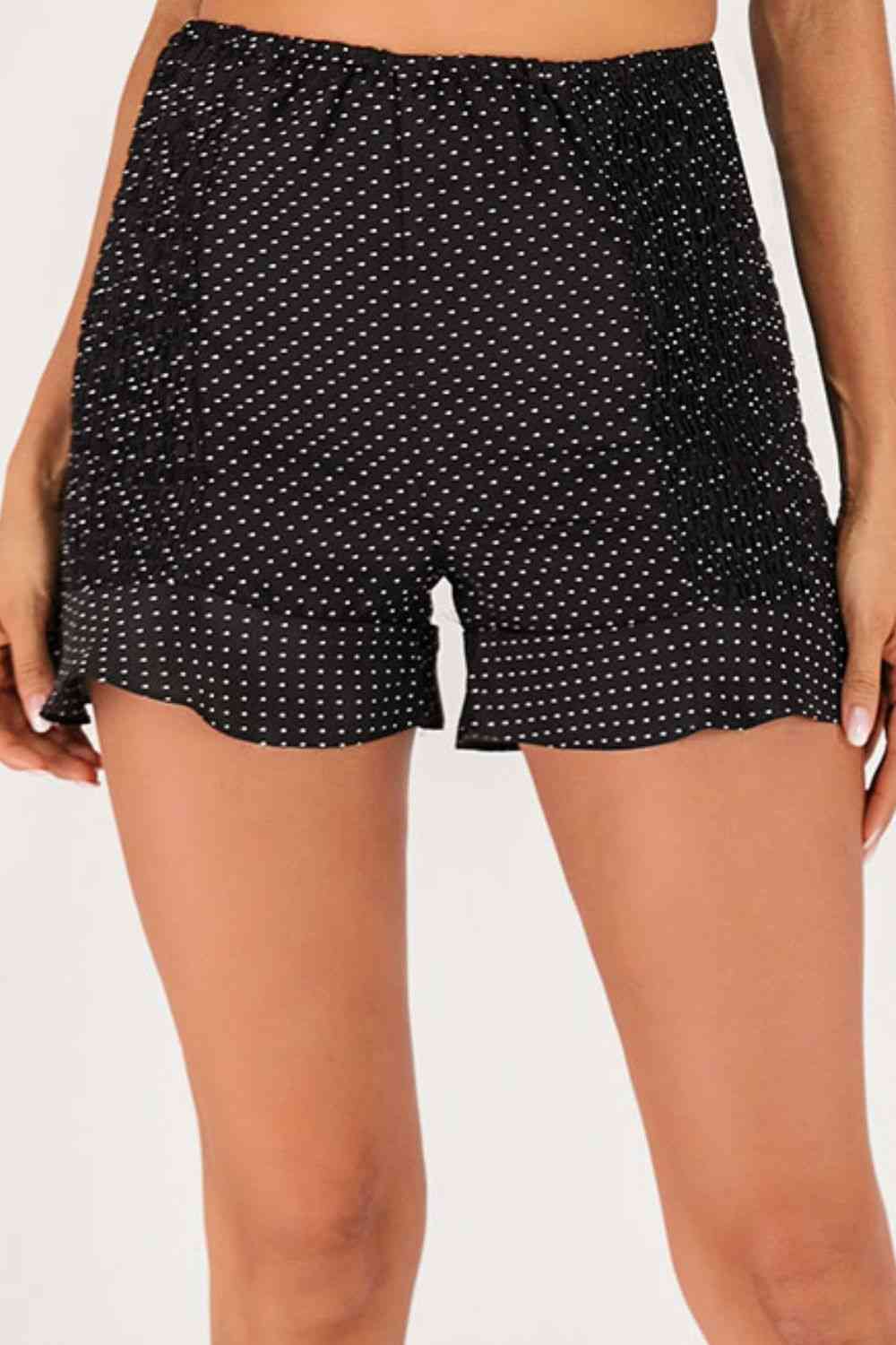 Explore More Collection - Polka Dot Smocked Ruffle Hem Shorts