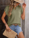 Explore More Collection - Pocketed Round Neck Cap Sleeve Sweater