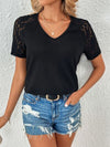 Explore More Collection - Lace Detail V-Neck Short Sleeve T-Shirt