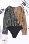 Explore More Collection - Leopard Surplice Neck Long Sleeve Bodysuit
