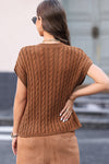 Explore More Collection - Cable-Knit Round Neck Cap Sleeve Sweater