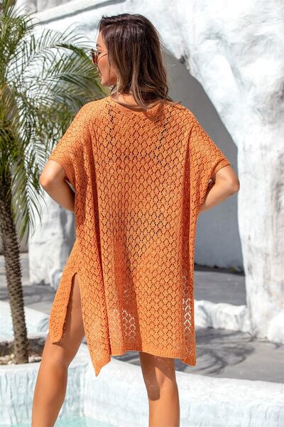 Explore More Collection - Openwork Slit Scoop Neck Cover Up