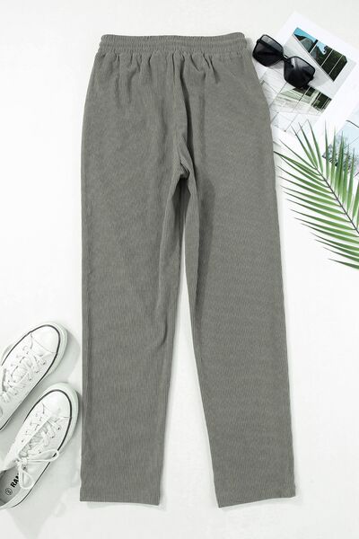 Explore More Collection - Drawstring Straight Pants with Pockets