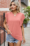 Explore More Collection - Ruffled Notched Cap Sleeve T-Shirt