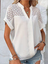 Explore More Collection - Openwork Notched Short Sleeve Blouse