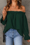 Explore More Collection - Frill Off-Shoulder Flounce Sleeve Blouse