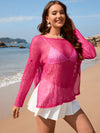 Explore More Collection - Openwork Slit Boat Neck Long Sleeve Cover-Up