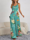 Explore More Collection - Decorative Button Spaghetti Strap Wide Leg Jumpsuit