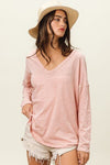 Explore More Collection - BiBi Exposed Seam V-Neck Long Sleeve T-Shirt