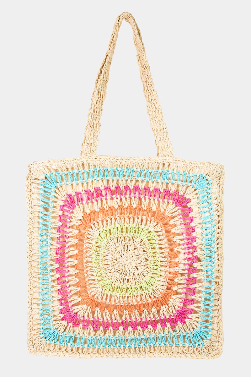 Explore More Collection - Fame Rainbow Crochet Knit Tote Bag