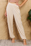 Explore More Collection - Chic For Days High Waist Drawstring Cargo Pants in Ivory