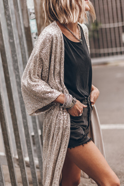Explore More Collection - Sequin Open Front Duster Cardigan