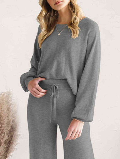 Explore More Collection - Long Sleeve Lounge Top and Drawstring Pants Set