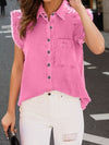 Explore More Collection - Ruffled Button Up Sleeveless Denim Jacket
