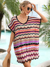 Explore More Collection - Rainbow Stripe Scalloped V-Neck Cover-Up Dress