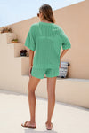 Explore More Collection - Openwork V-Neck Top and Shorts Set