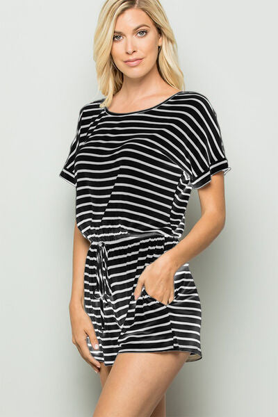 Explore More Collection - Heimish Full Size Striped Round Neck Short Sleeve Romper