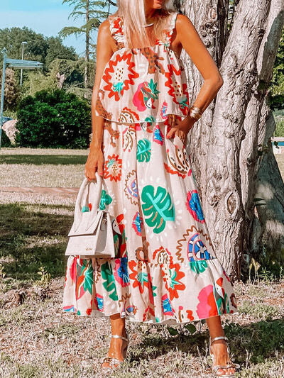 Explore More Collection - Printed Ruffle Hem Layered Dress