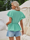 Explore More Collection - Ruffled V-Neck Peplum Blouse