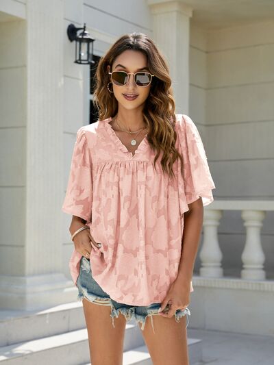 Explore More Collection - Frill V-Neck Half Sleeve Blouse