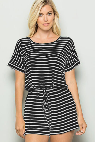 Explore More Collection - Heimish Full Size Striped Round Neck Short Sleeve Romper