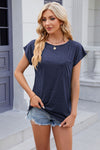 Explore More Collection - Pocketed Heathered Cap Sleeve T-Shirt