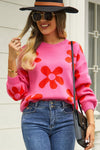 Explore More Collection - Floral Print Round Neck Dropped Shoulder Pullover Sweater